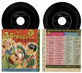 Lot of 11 Vinyl Records With Three Stooges Recordings for Children -- Circa 1960s With Curly Joe -- Plus Flyer Promoting Their Albums -- Not Played, But Albums Appear Very Good With Some Unopened